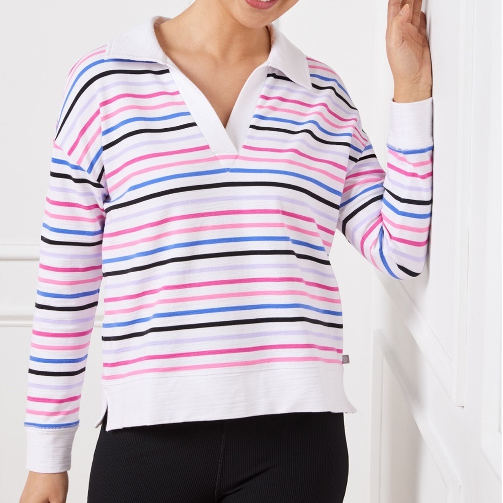 Talbots Cozy Crush Johnny Collar Striped 1X Top